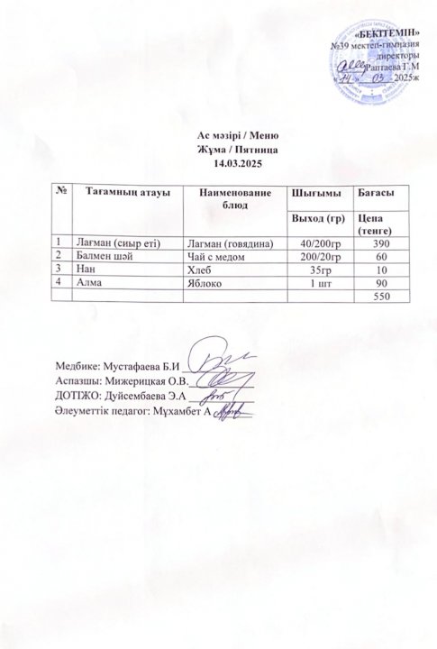 Күнделікті ас мәзірі