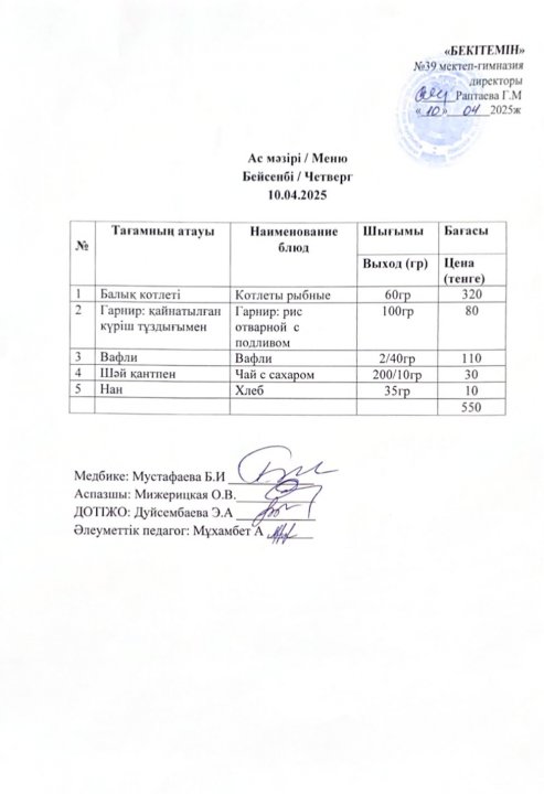 Күнделікті ас мәзірі