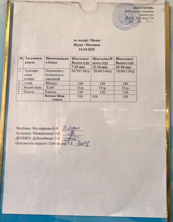 Күнделікті ас мәзірі