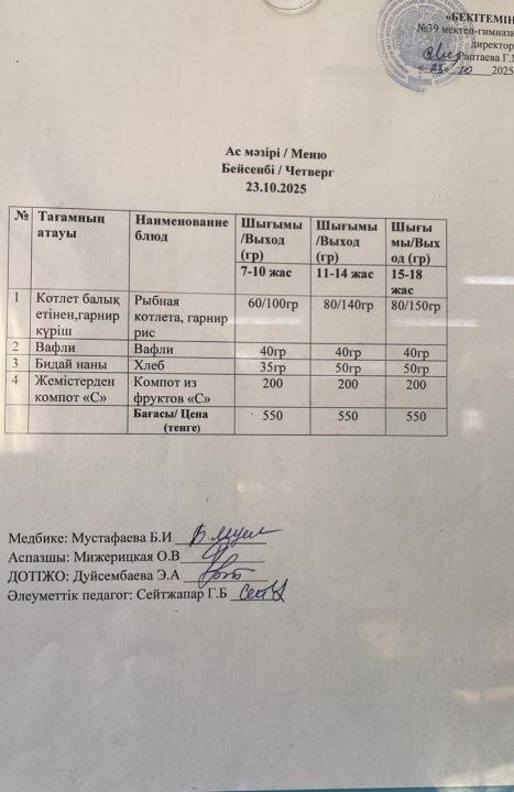 Күнделіті ас мәзірі