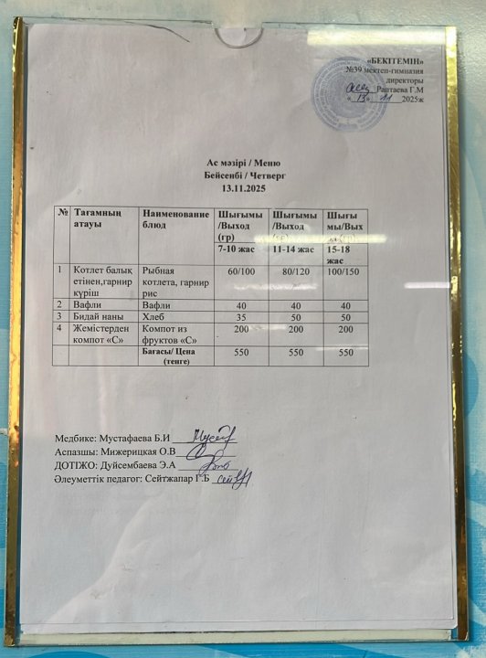 Күнделікті ас мәзәрі