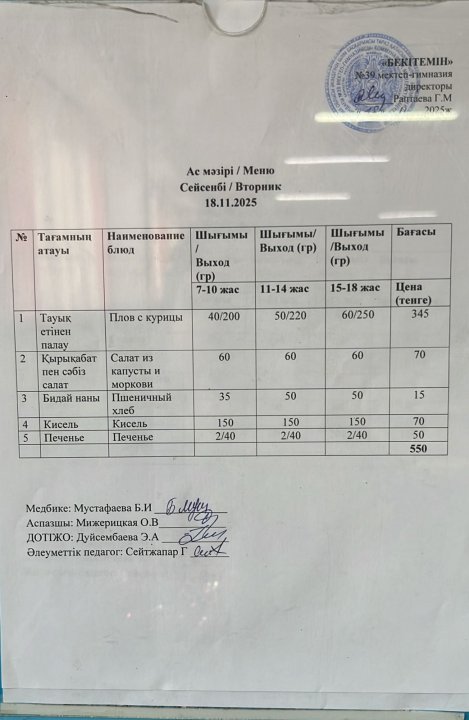 Күнделікті ас мәзірі