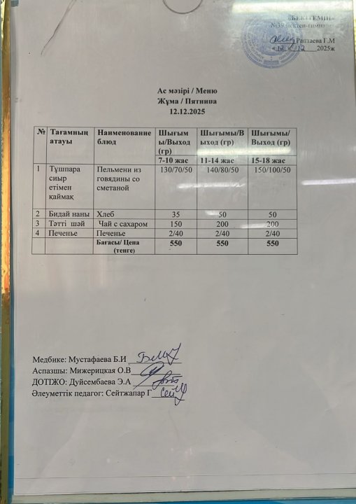 Күнделікті ас мәзірі