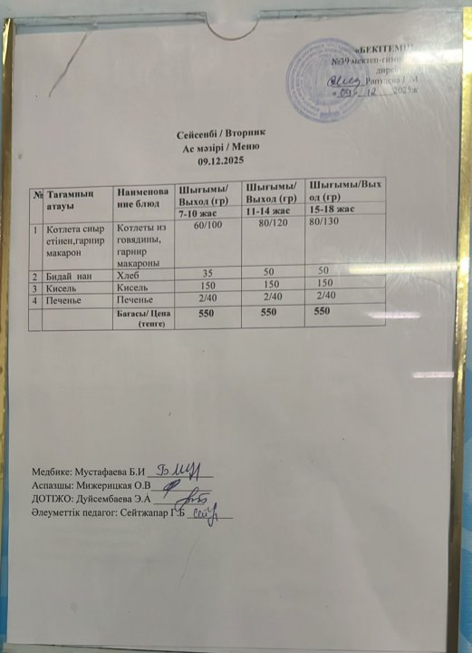 Күнделікті ас мәзірі