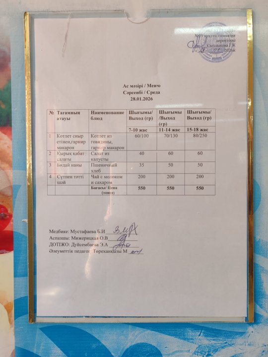 Күнделікті ас мәзірі