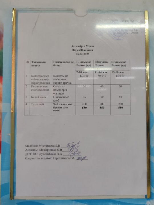 Күнделікті ас мәзірі